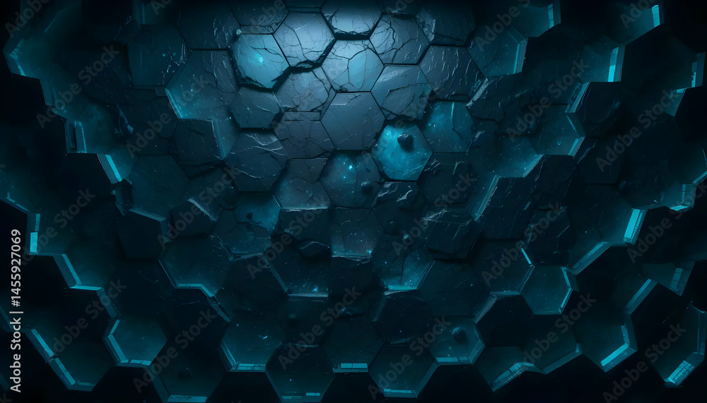Poster abstract hexagon pattern dark blue and teal 3d render of geometric shapes
