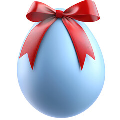 Light blue egg with a red ribbon bow