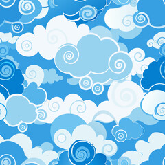 Fototapeta premium Whimsical Cloud Pattern in Pale Blue and White, seamless vector pattern 