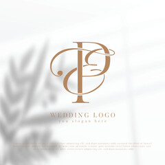 Letter EP wedding monogram logo design with simple natural frame