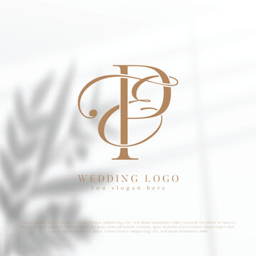 Letter EP wedding monogram logo design with simple natural frame