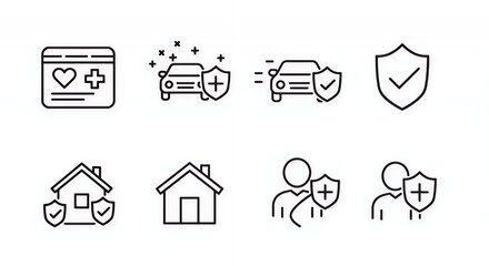 Comprehensive Insurance Icons:  A visual guide to various insurance types including health, auto, home, and family.