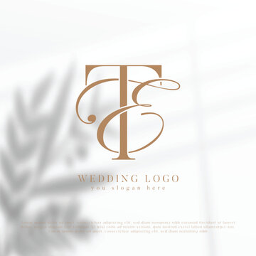Letter ET wedding monogram logo design with simple natural frame