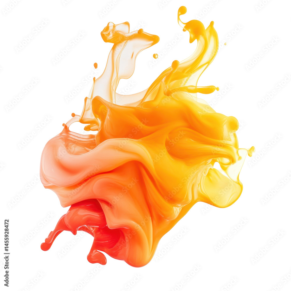 Poster vibrant orange and yellow paint swirl mixing together in a dynamic display of color and movement
