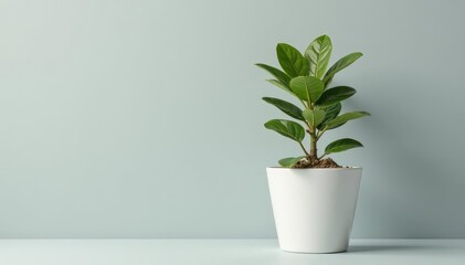 Obraz premium A withered plant in a white pot against a grey backdrop , sad plant, photography