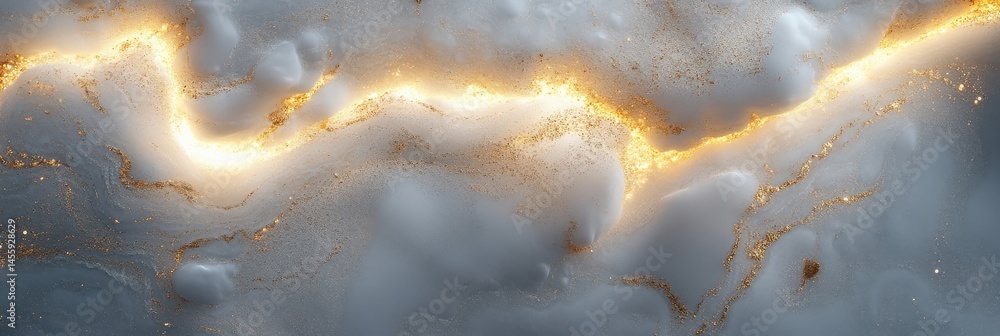 Poster abstract marble texture with gold vein and cloudy patterns in gray and white