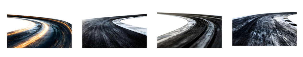 Curving Road with Motion Blur and Tire Marks in Different Conditions