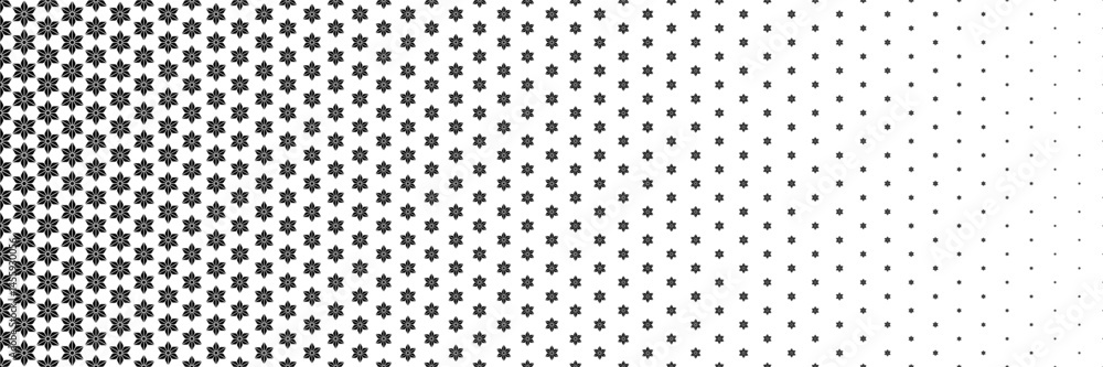 Poster horizontal halftone of black beautiful flower for pattern and background.