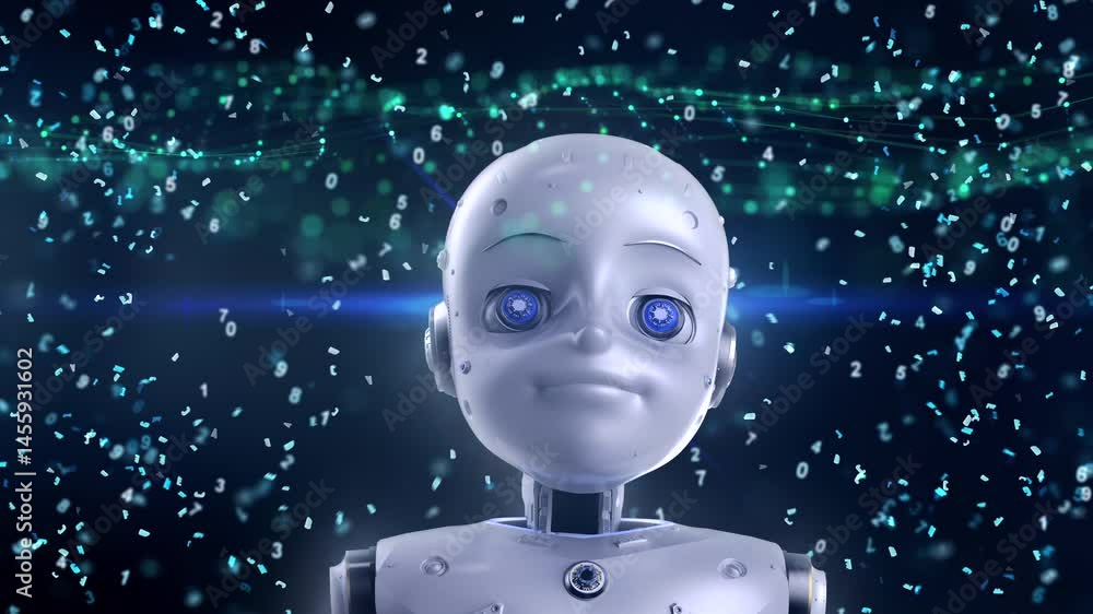 Poster machine learning concept 3d rendering ai robot with education graphic interface 4k footage