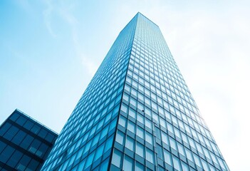 Sleek glass skyscraper, numerous windows, modern architecture, geometric, skyline