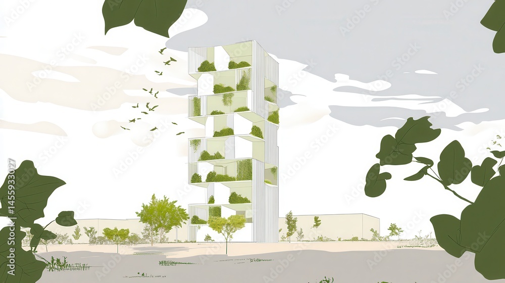 Poster pixelated eco-building architecture envisioning sustainable urban design concepts in a green city en