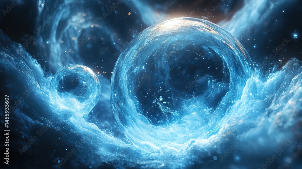 Wall mural opaline orbs float within a swirling vortex of energy, their movements unpredictable and mesmerizing