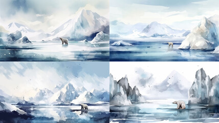Four winter landscapes featuring polar bears.