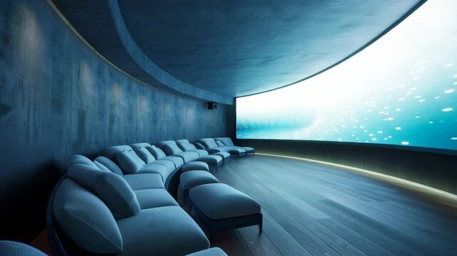 Luxury Home Cinema Experience: Experience the ultimate in home entertainment with this stunning luxury home cinema. The curved screen and plush seating offer an immersive viewing experience.