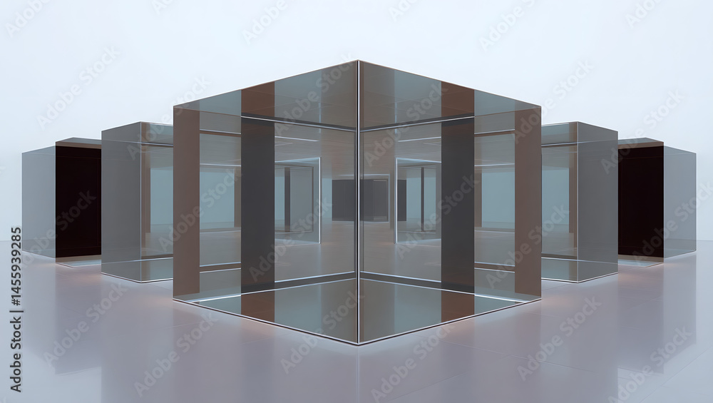 Aufkleber reflective cube abstract 3d render of mirrored geometric shapes