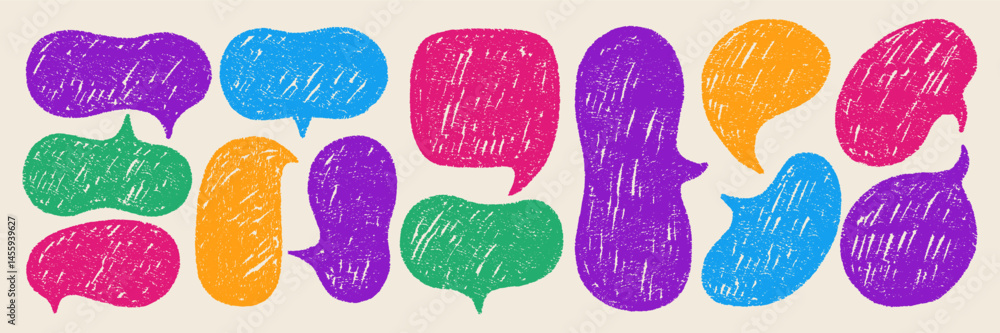 Poster hand drawn speech bubbles style with chalk and crayon texture containing space for a conversation. c