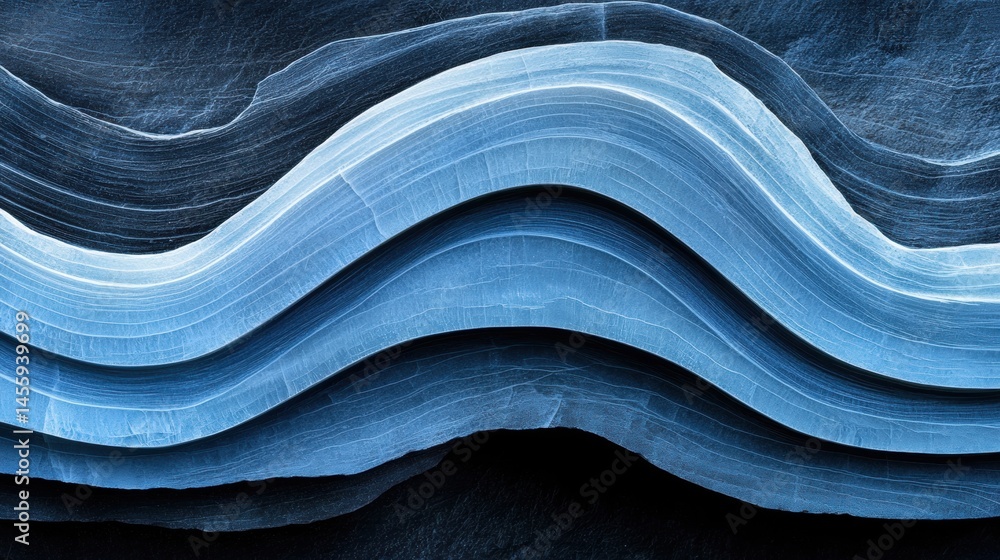 Poster a captivating image of layered blue and black rock formations, creating a mesmerizing pattern.