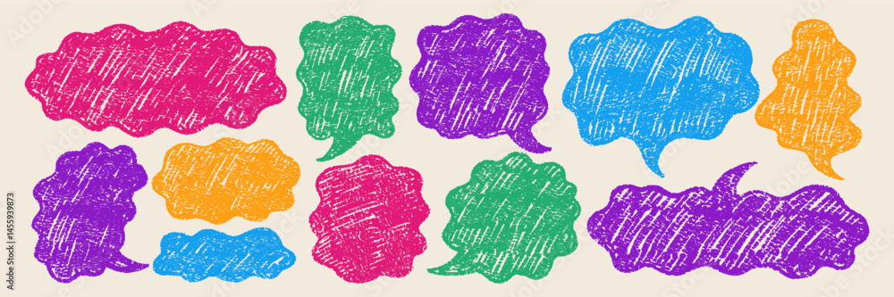 Poster doodle speech bubbles drawn in a sketch style with organic texture. cute text boxes with chalk and c