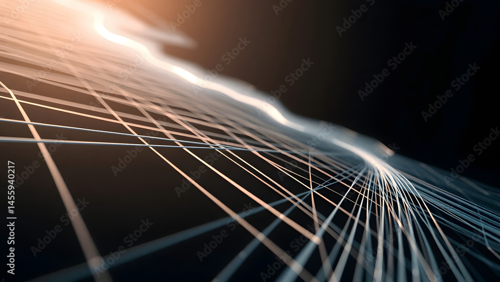 Poster abstract network interconnected lines and nodes, digital art