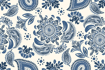 Vector damask seamless pattern background. Elegant luxury texture for wallpapers and decoration.Motifs Ikat floral embroidery.Ethnic oriental pattern traditional.Geometric flower folklore ornaments.