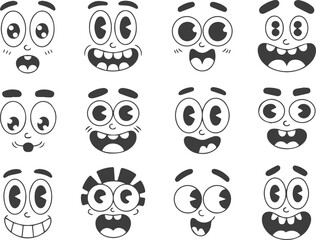 Collection of cartoon face expressions cute characters funny emoticons pack