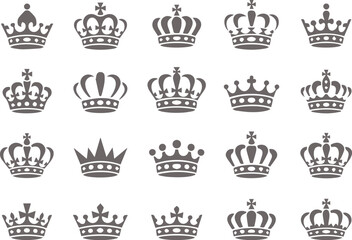 Collection of crown silhouettes royalty and power symbol illustration background