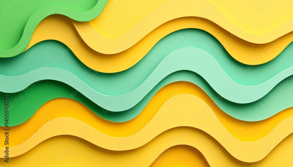 Aufkleber abstract green paper carved background with smooth wave patterns in mint and lime, layered design
