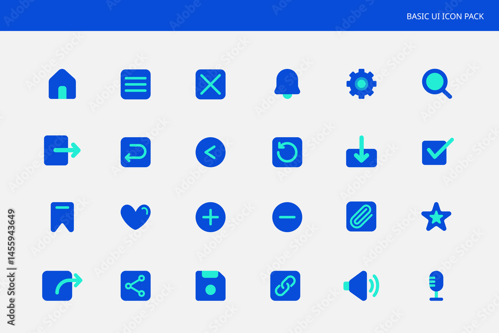 Fototapete Basic UI Icons Kit Set, Simplicity Minimal Vibrant Dual Tone Color for Trendy Tech Application.