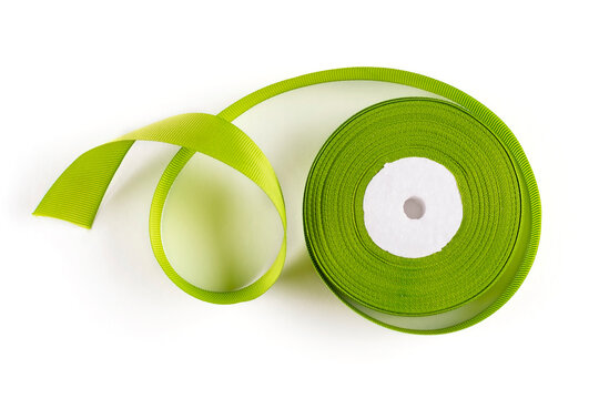 Turnip tape. in a roll of olive color on a white insulated background. Green ribbon. Close-up.