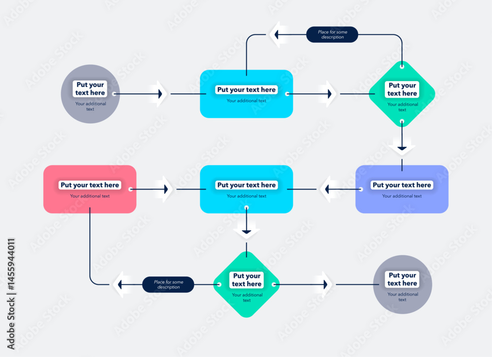 Poster Modern template for process flow diagram. Flat infographic design for website or data presentation.