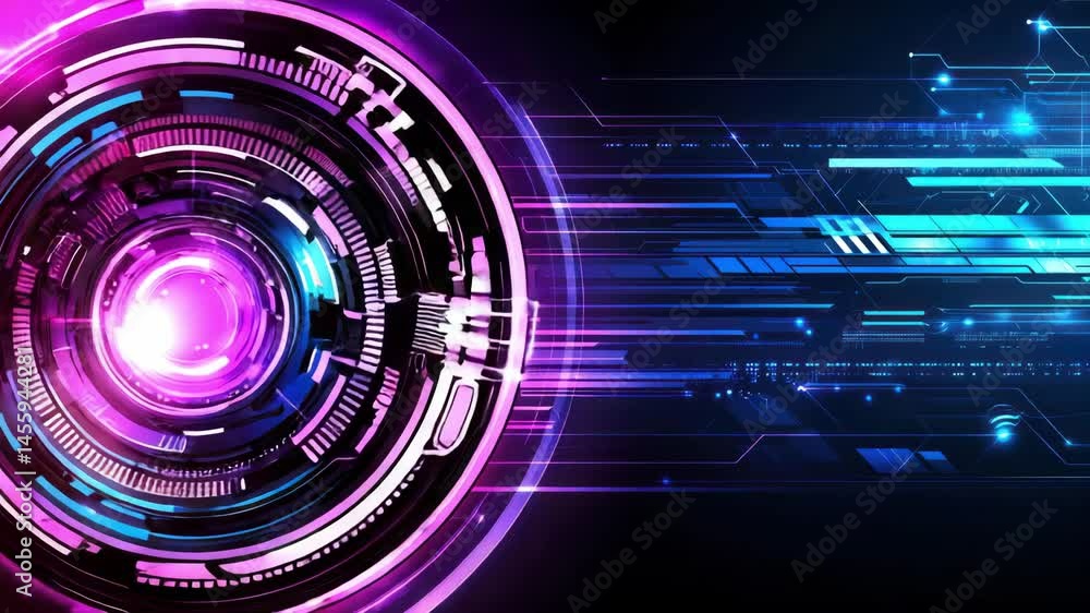 Poster futuristic digital interface with glowing circular technology and seamless digital interaction