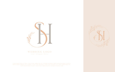 Letter SH elegant wedding monogram logo design