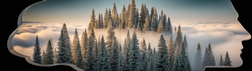 Enigmatic Silhouette of a Person Infused with Trees and Clouds Capturing Emotions and Feelings Through Artistic Double Exposure Technique