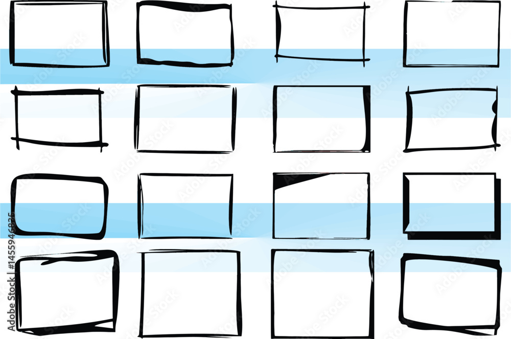 Poster outline frame in hand drawn style. grunge empty frames set in sketch. easy to use change color or si