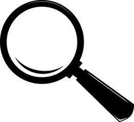 Black magnifying glass icon. The magnifying glass is depicted with a circular lens and a handle extending from the bottom right of the circle.