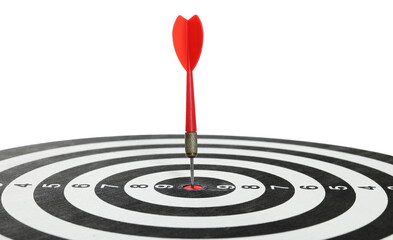Targeting. Dart board with arrow isolated on white