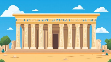Fototapeta premium Pixelated Egyptian Temple Illustration Ancient Architecture Cultural Heritage Historical Landmark Ancient Civilization Pixel Art Style