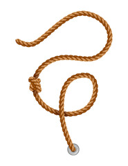 Knotted ropes with tassels and holes. Knot cord curve, rope sailor marine. Curtain tassels, realistic rope elements. Isolated marine twisted loops. Vector illlustration