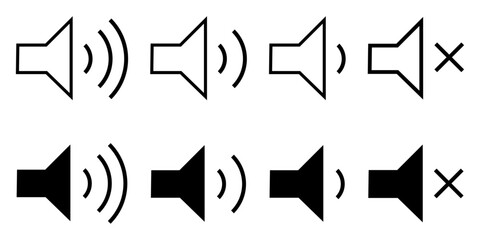 Sound volume icons set with different levels on white background, Speaker icon vector Sound icon, audio control icon set.