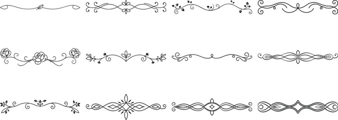 Set of Frame borders and text dividers, monochrome vectors collection