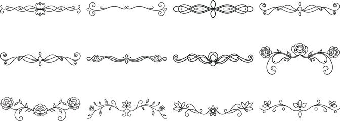 Obraz premium Set of Frame borders and text dividers, monochrome vectors collection