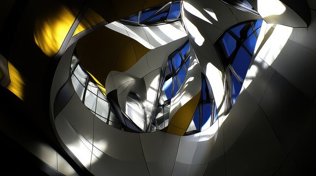 Abstract vision capturing contemporary architectural forms with interplay of light shadows colors showcasing modern creative design