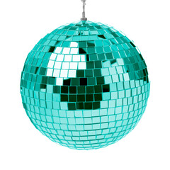 One bright shiny disco ball on white background