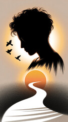 Silhouette of a Child, Sunset Path, and Flight