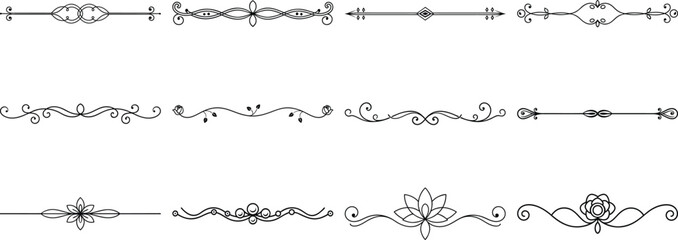 Obraz premium Set of Frame borders and text dividers, monochrome vectors collection