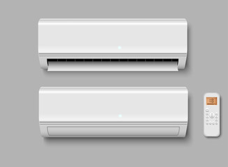 Air conditioner set with remote control, electronic modern appliance for controlling temperature climate in room