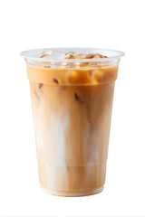  Cold brewed ice latte coffee on plastic cup, isolated on white background