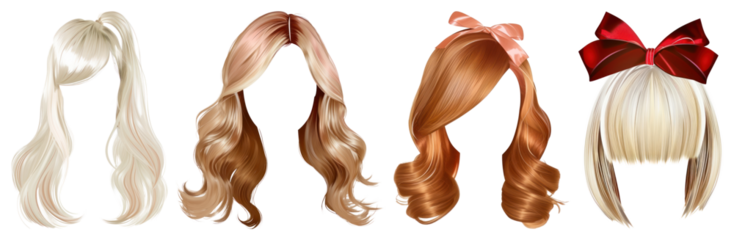 PNG Diverse stylish virtual hairstyles, element set on transparent background