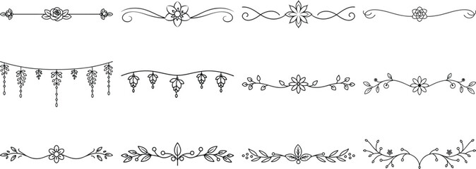 Obraz premium Set of Frame borders and text dividers, monochrome vectors collection