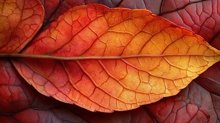 Obraz premium The intricate details of a maple leaf in autumn, showcasing its vibrant colors and intricate veins.